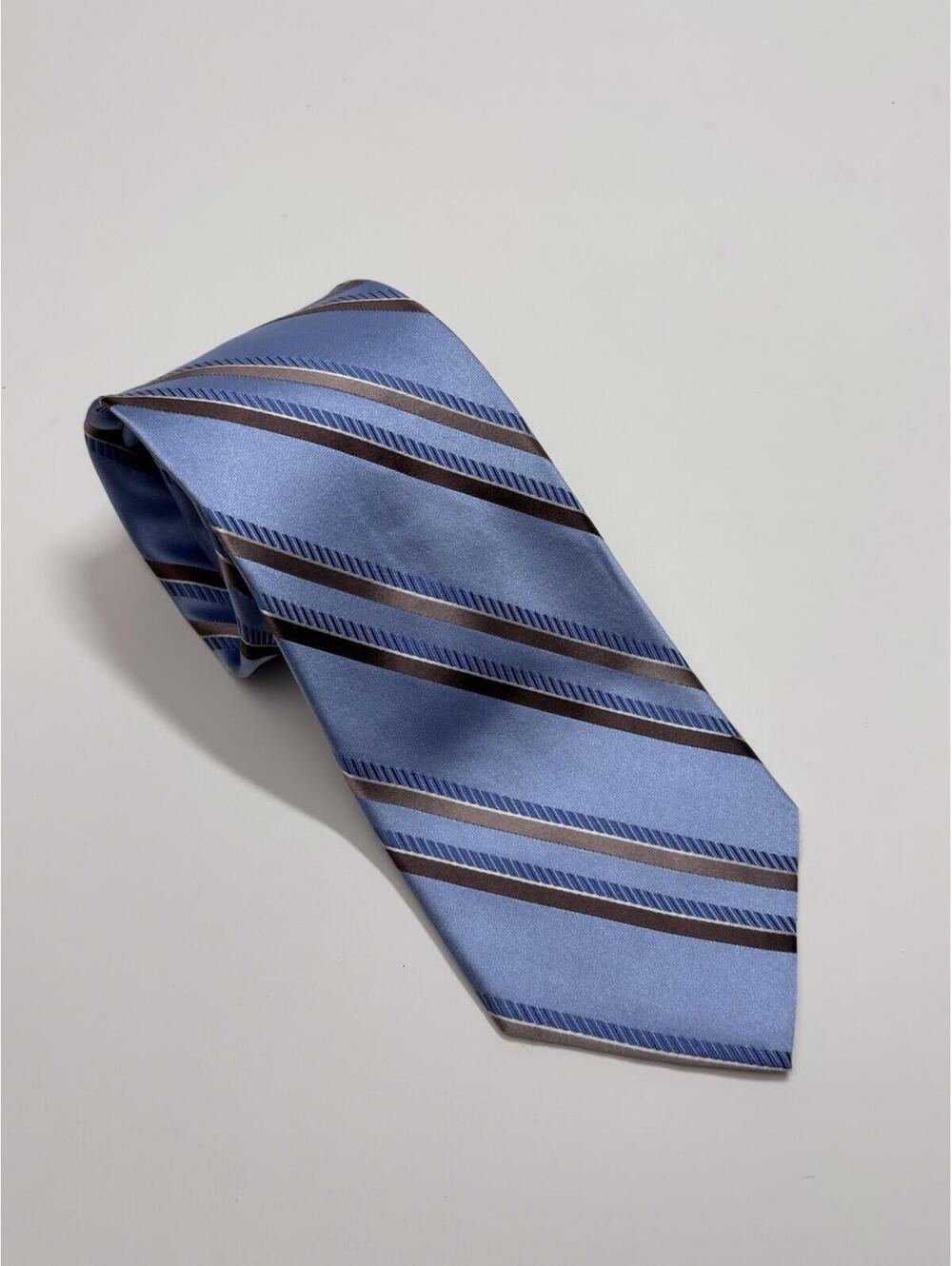 Michael By Michael Kors 100% Silk Tie In Blue With Brown Stripes